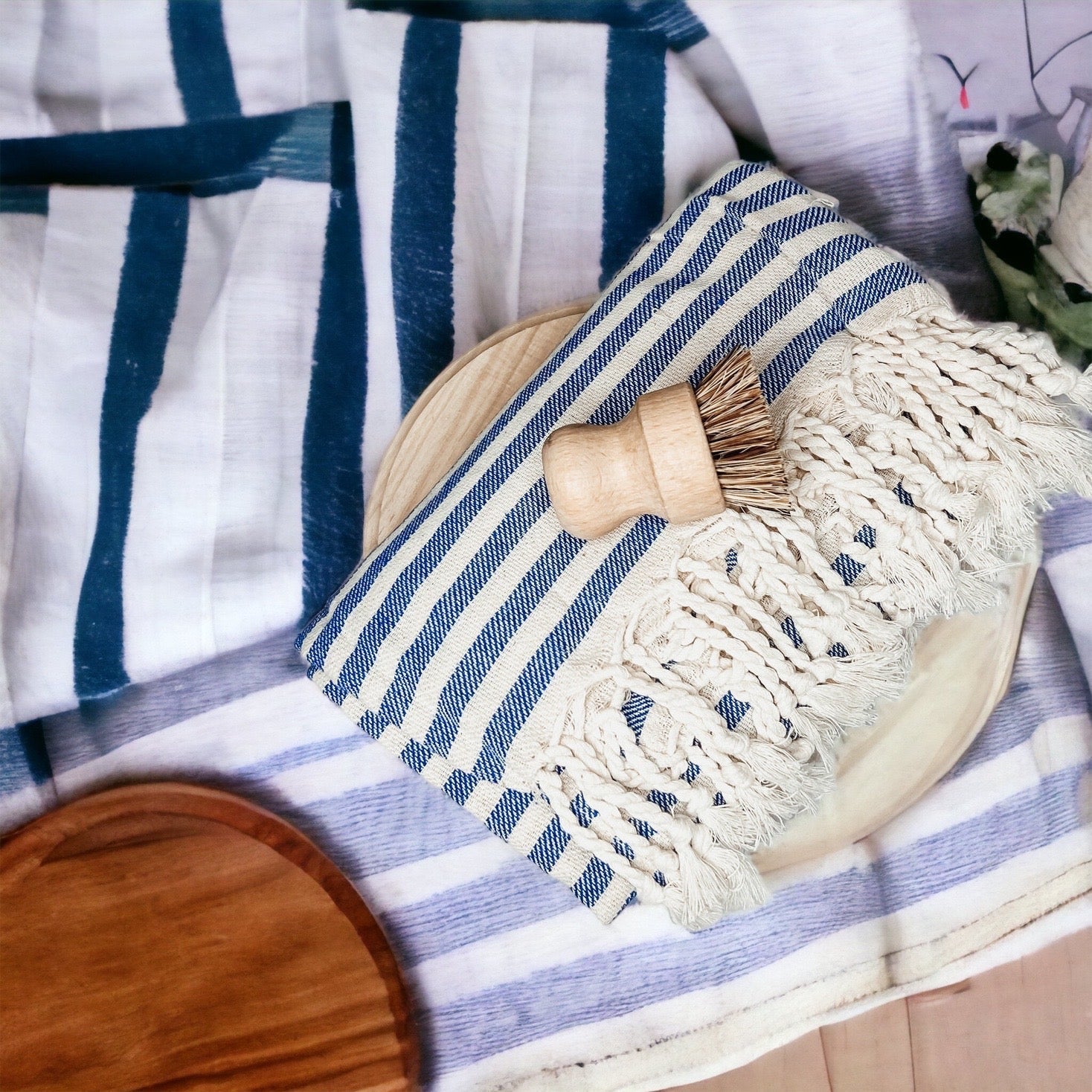 Nautical Turkish Towel 180GSM Cotton Peshtemal Beach Towel Light Quick Dry