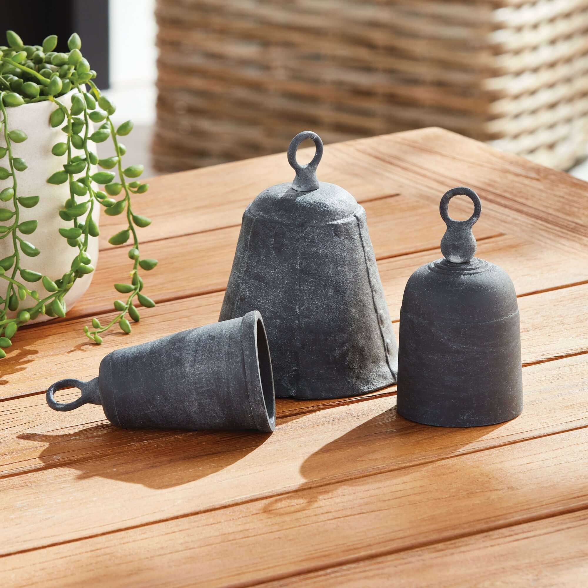 Antique Metal Bells with Weathered Zinc Finish - Set of 3