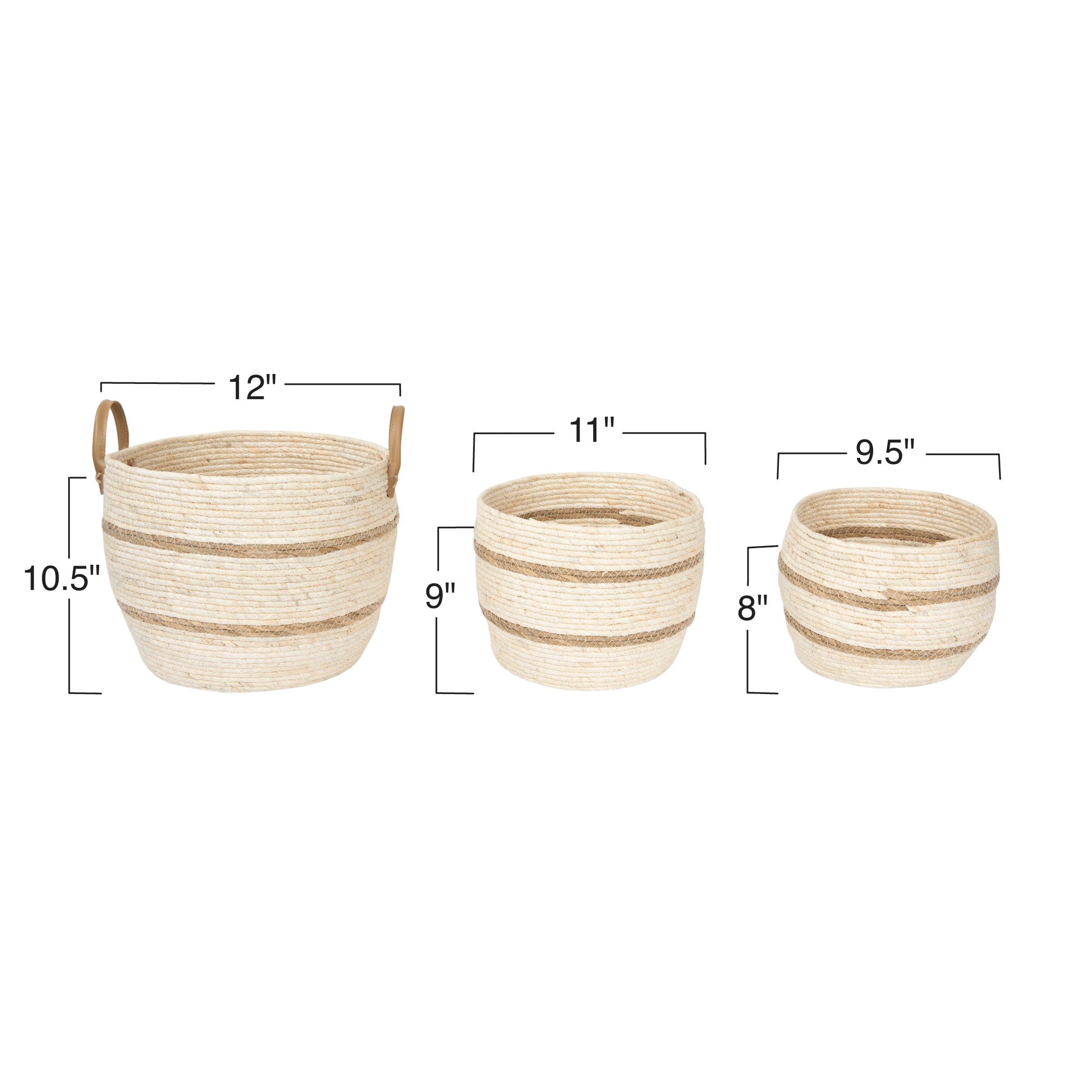Striped Maize Storage Baskets / Planters, Set of 3