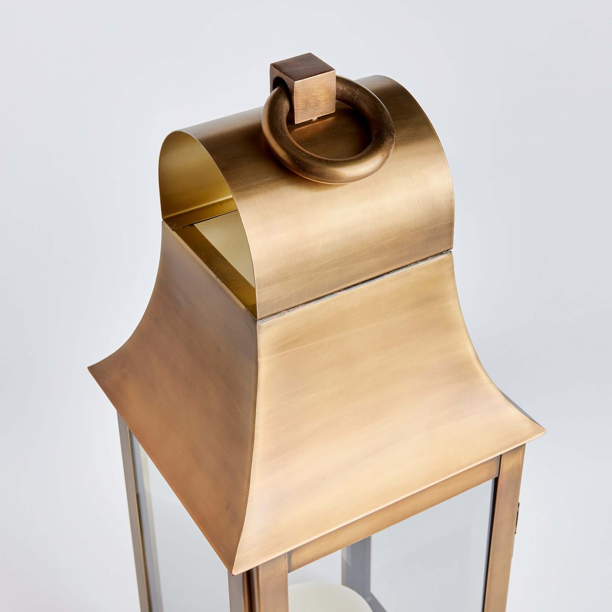 Tall Antique Brass Candle Lantern with Hanging Loop